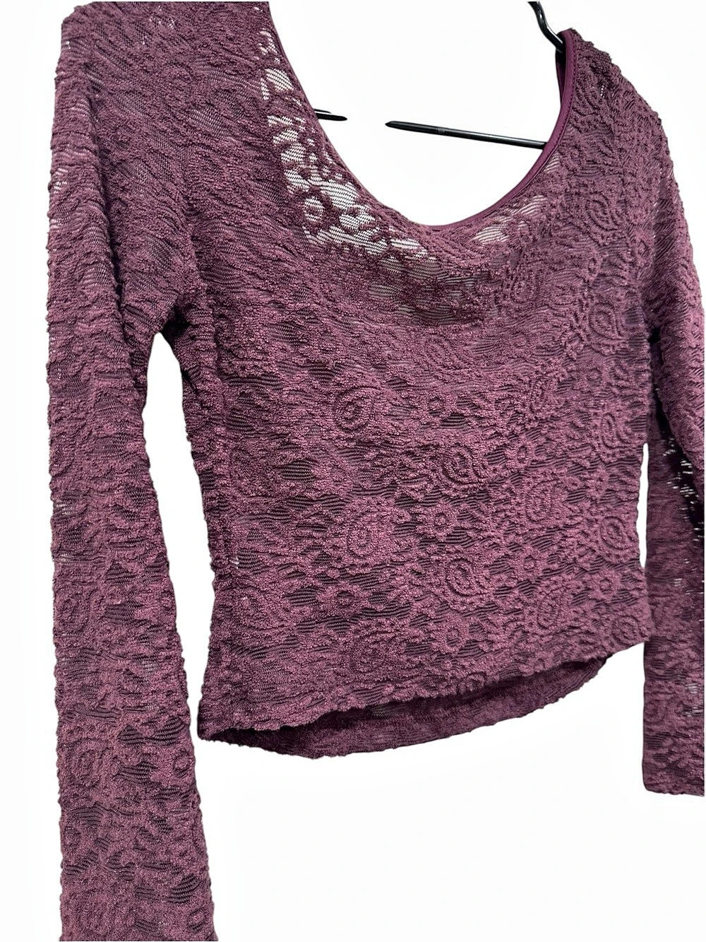 Purple Paisley Long Sleeve Crop Top Like New